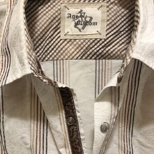 Age of Wisdom velour detail mens button down shirt snap front XXL
